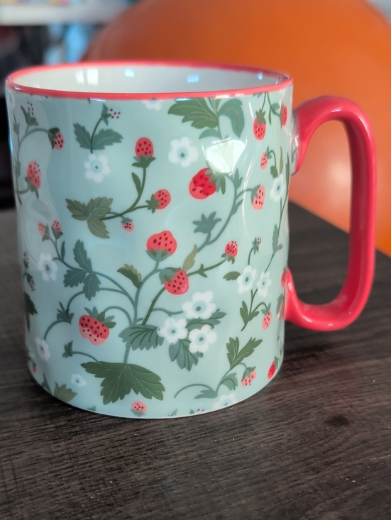 10 Strawberry Street Other - Mint Ceramic Mug with Strawberry Floral Pattern